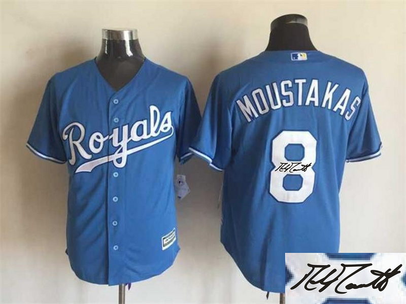 Royals 8 Mike Moustakas Light Blue Signature Edition New Cool Base Jersey - Click Image to Close